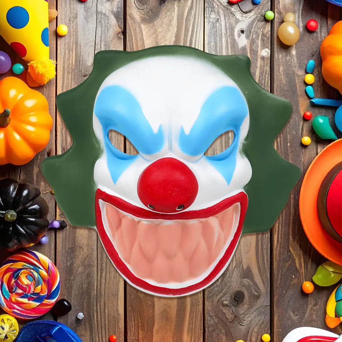 Máscara Payaso, Cabello Verde, Disfraz de Halloween