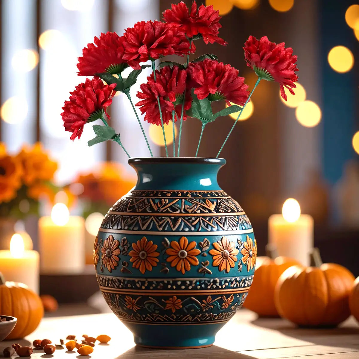 Flor de Cempasúchil Artificial, Día de Muertos, Color Vino