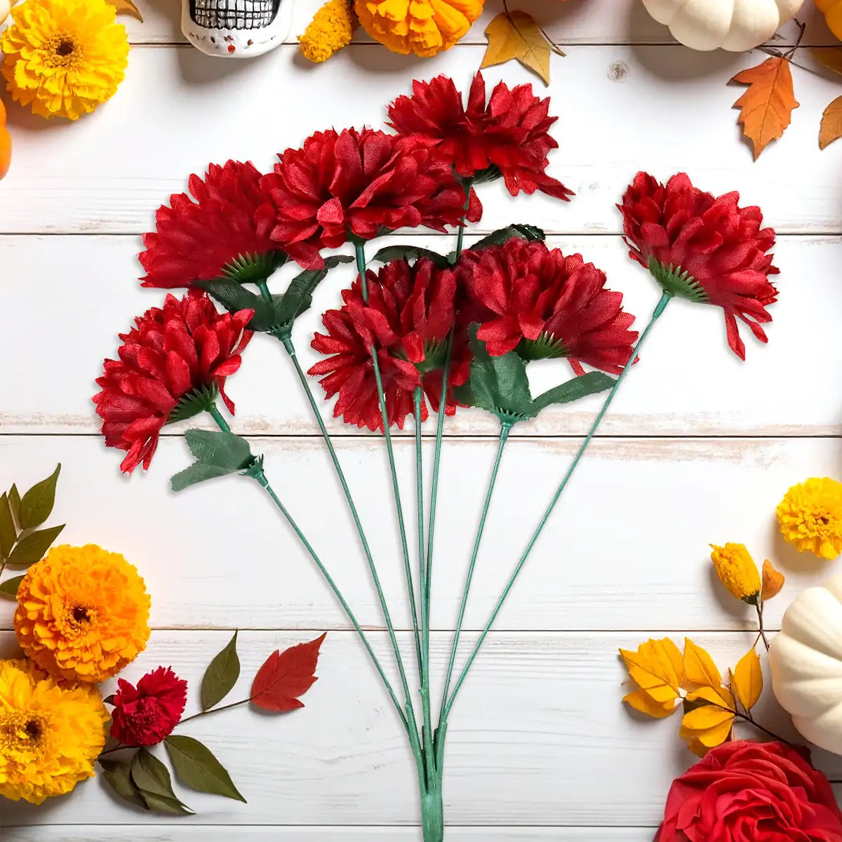 Flor de Cempasúchil Artificial, Día de Muertos, Color Vino