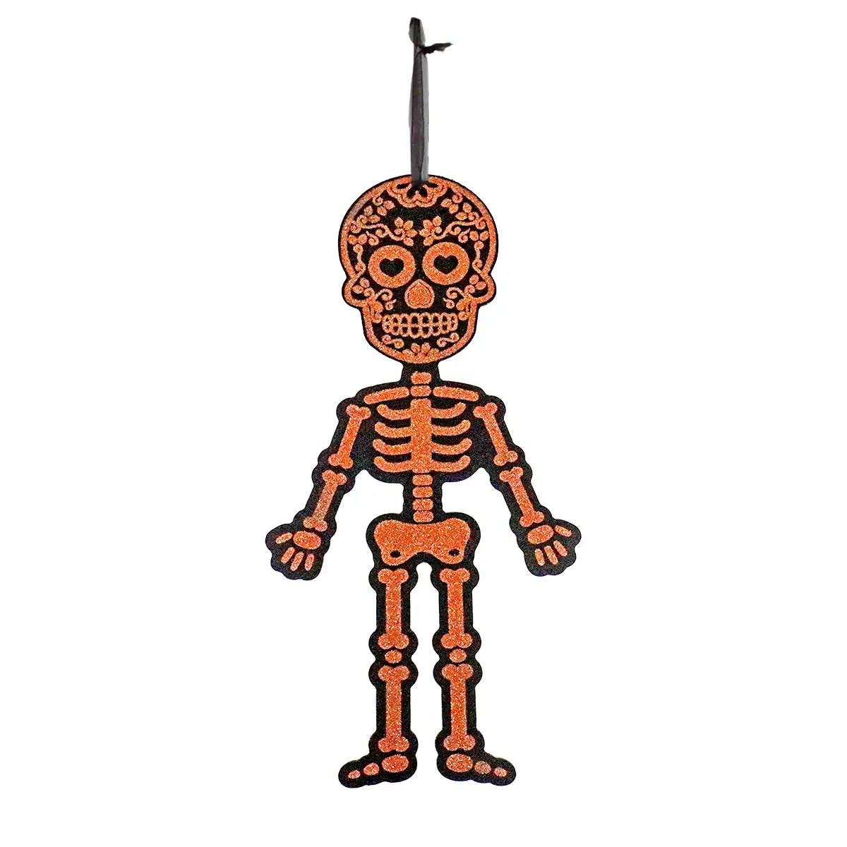 Esqueleto, Decoración Colgante con Glitter, Color Naranja