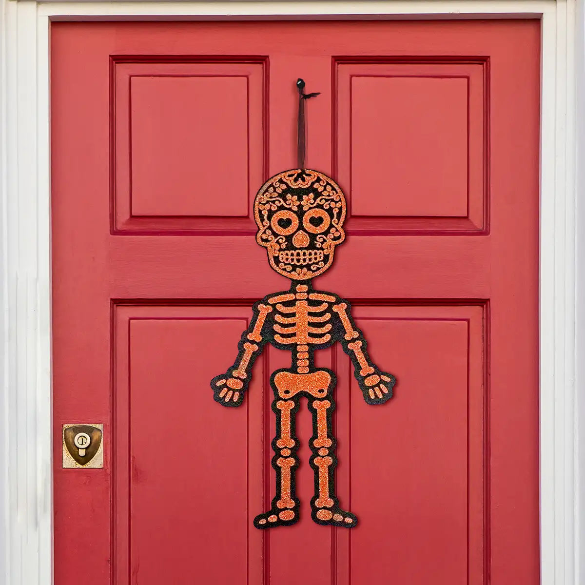 Esqueleto, Decoración Colgante con Glitter, Color Naranja