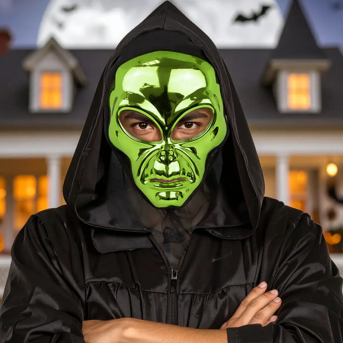 Máscara Alien, Color Verde, Disfraz de Halloween