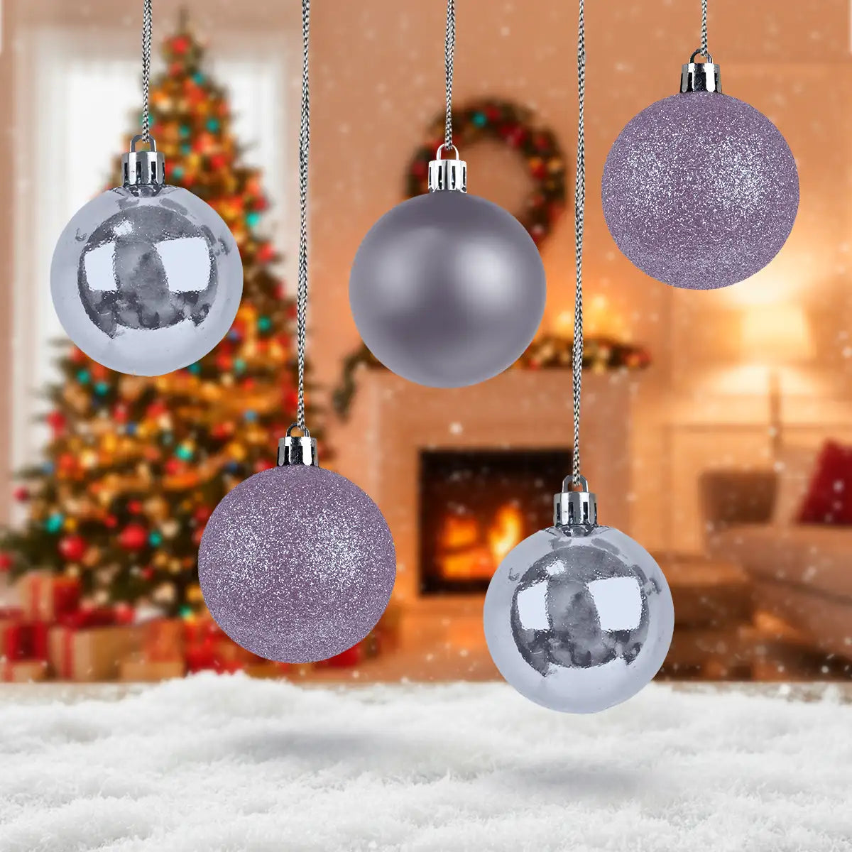 Kit de 5 Esferas Navideñas, Color Lila