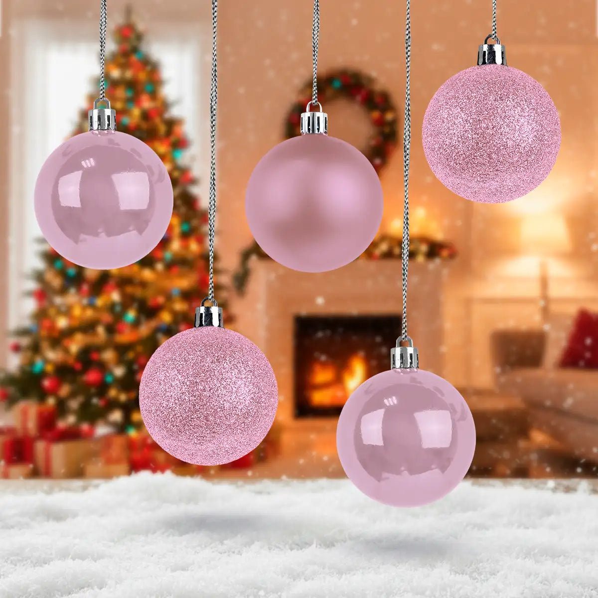 Kit de 5 Esferas Navideñas, Color Rosa