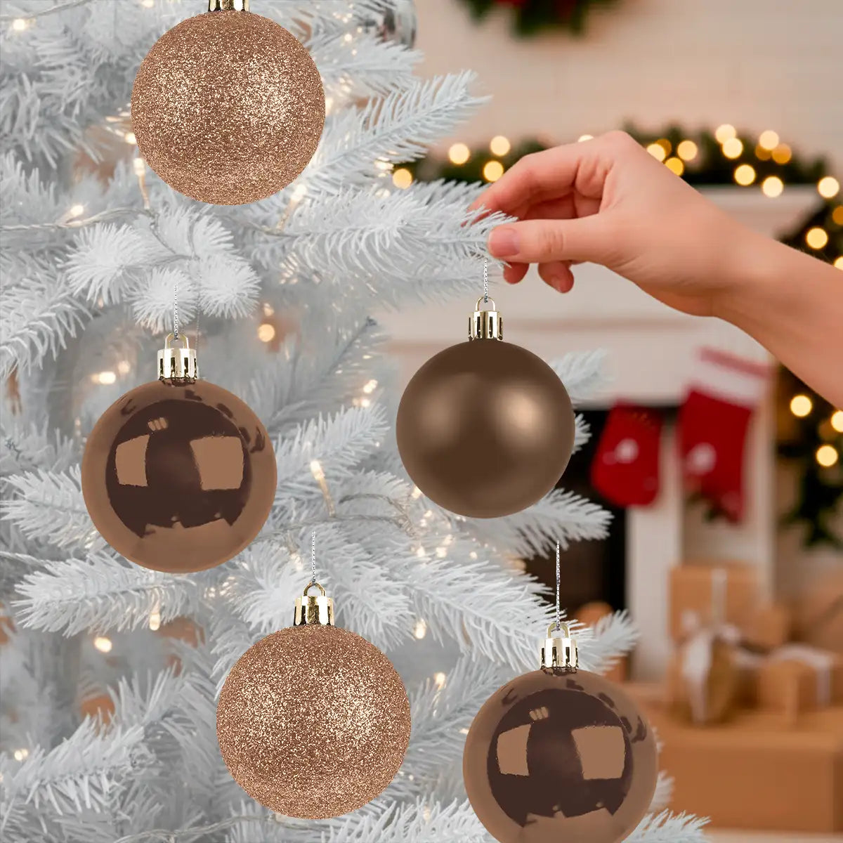 Kit de Esferas Navideñas, 5 pzas, Color Cobre