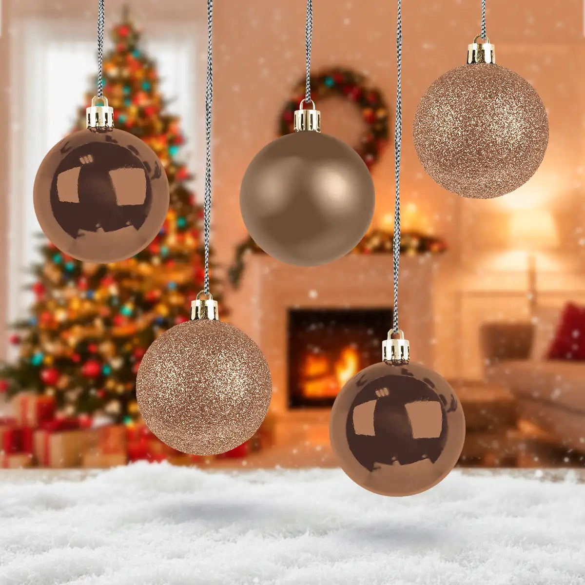 Kit de Esferas Navideñas, 5 pzas, Color Cobre