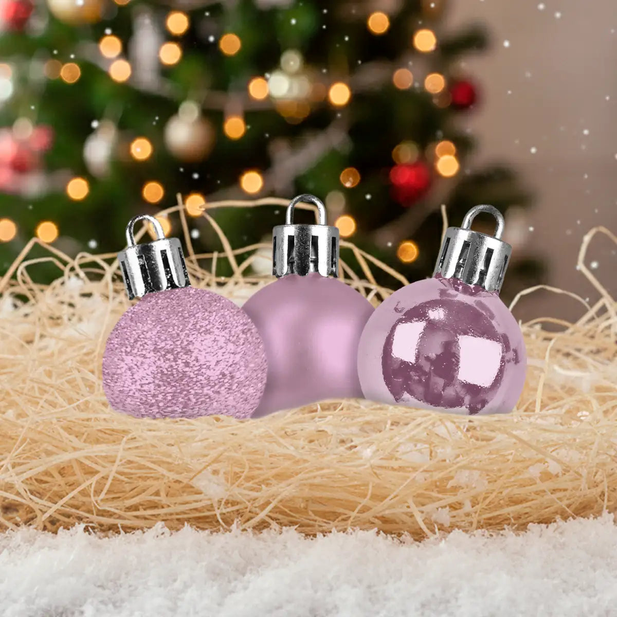 Kit de 12 Esferas Navideñas, Color Rosa Claro