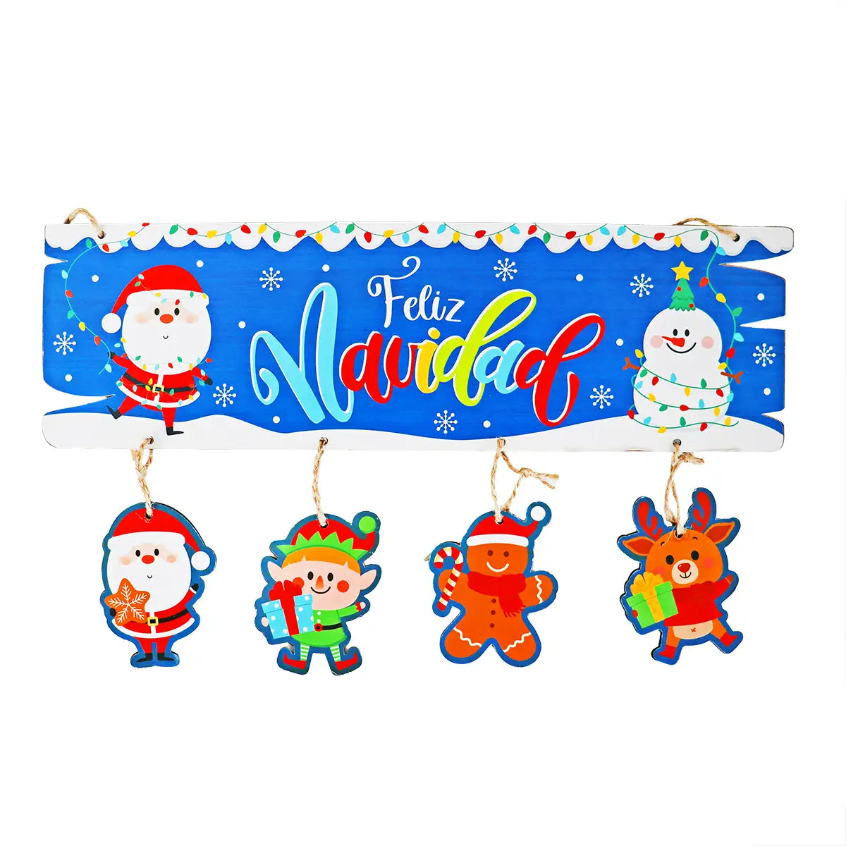 Letrero Colgante "Feliz Navidad" para Puerta, Color Azul