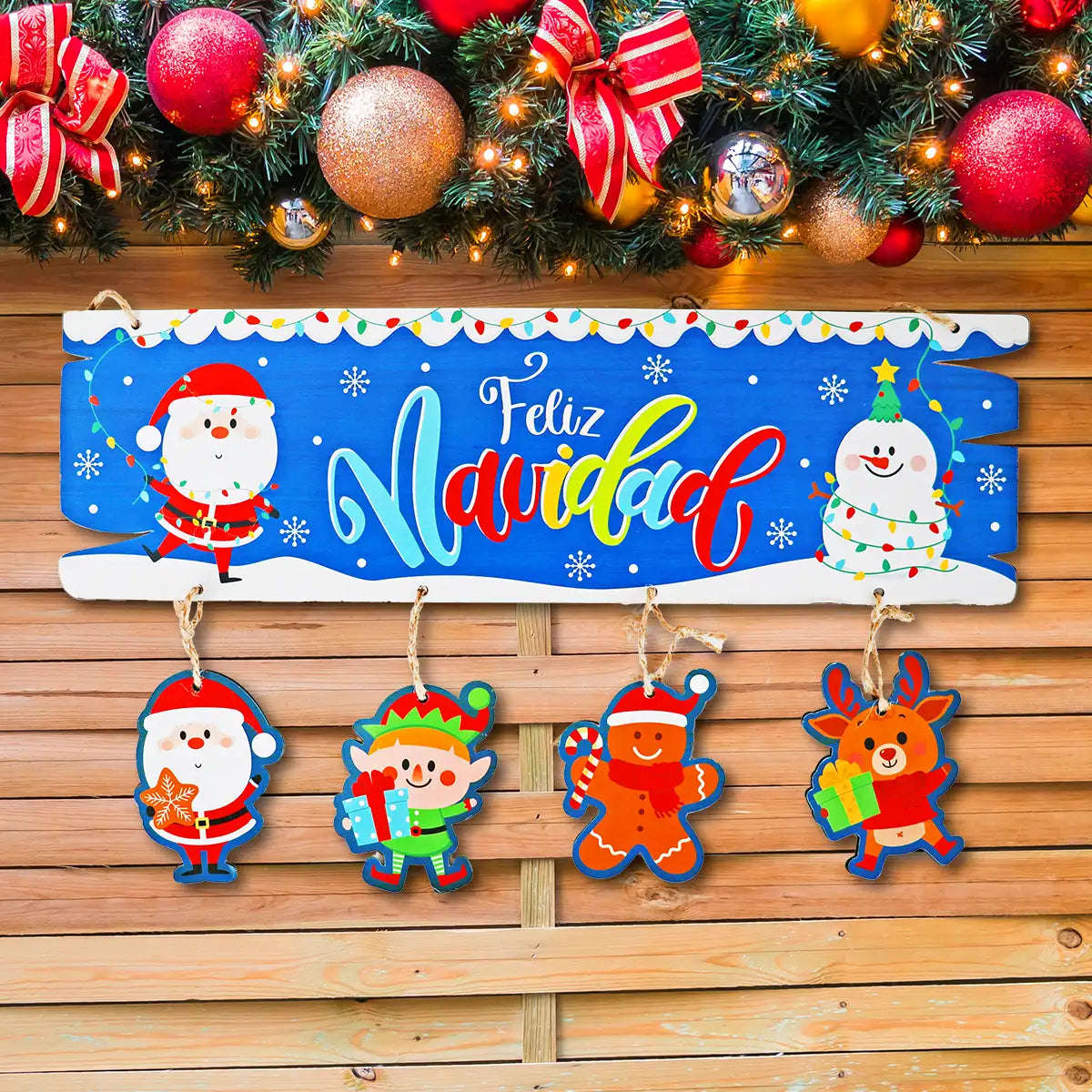 Letrero Colgante "Feliz Navidad" para Puerta, Color Azul