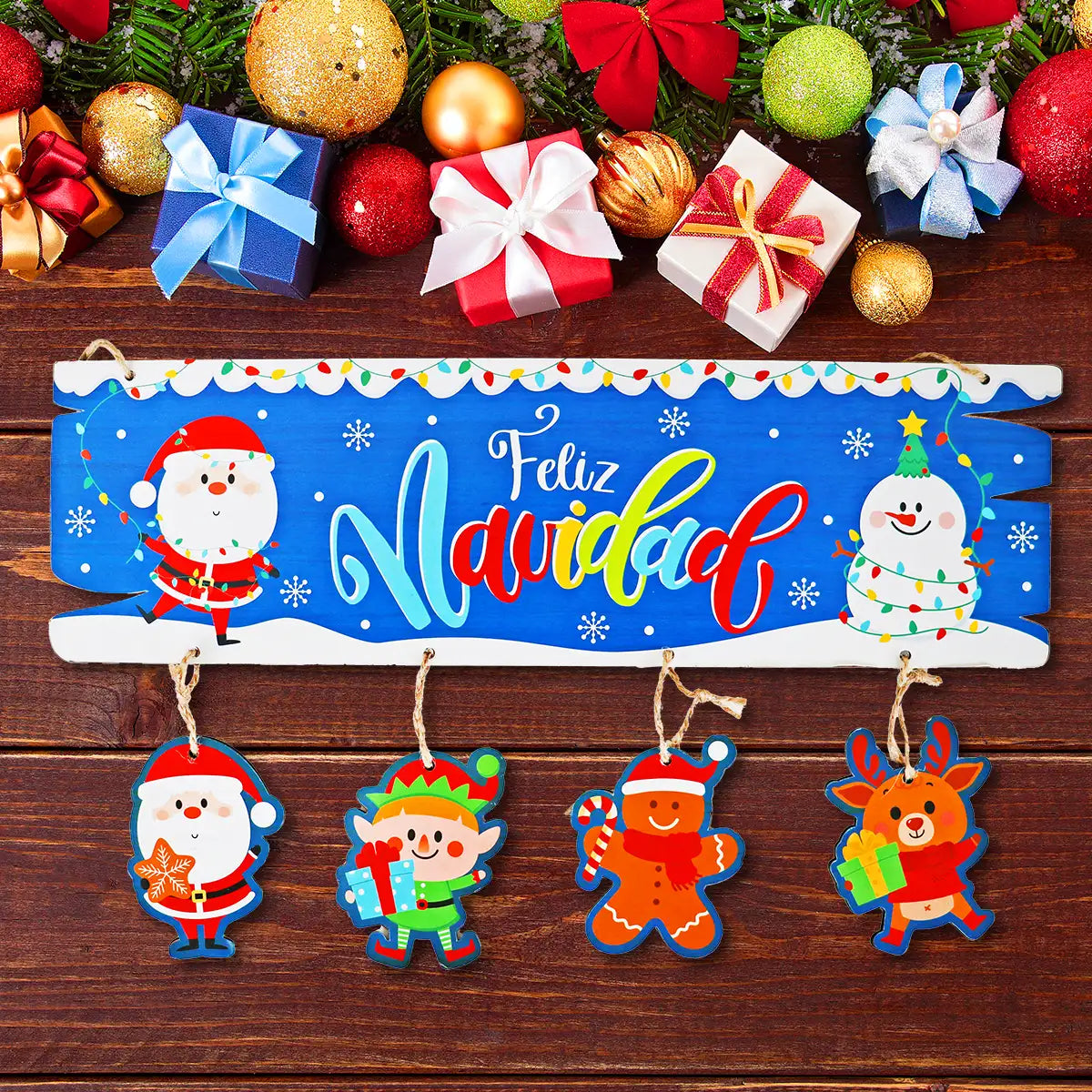 Letrero Colgante "Feliz Navidad" para Puerta, Color Azul