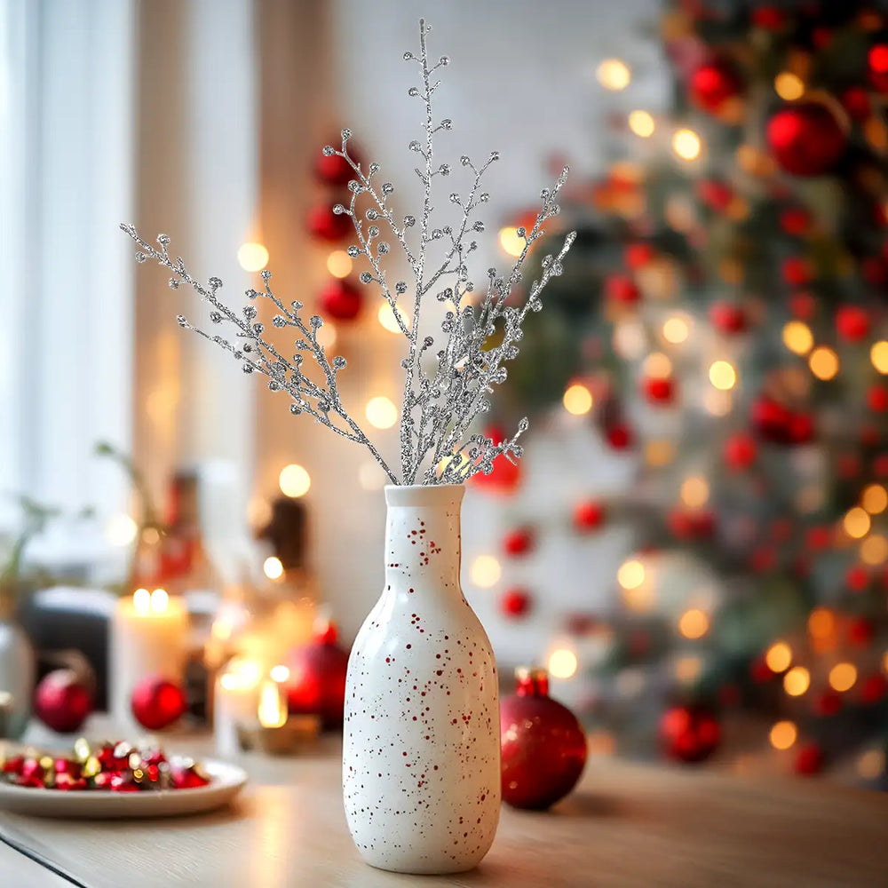 Follaje Navideño, Glitter, Color Plata