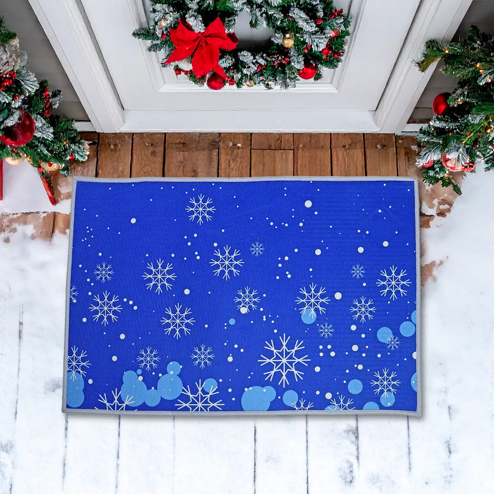 Tapete Navideño, Diseño Copos de Nieve, Color Azul