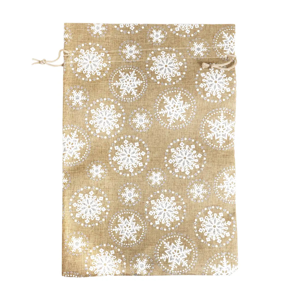 Bolsa de Yute Navideña, Diseño Copos de Nieve