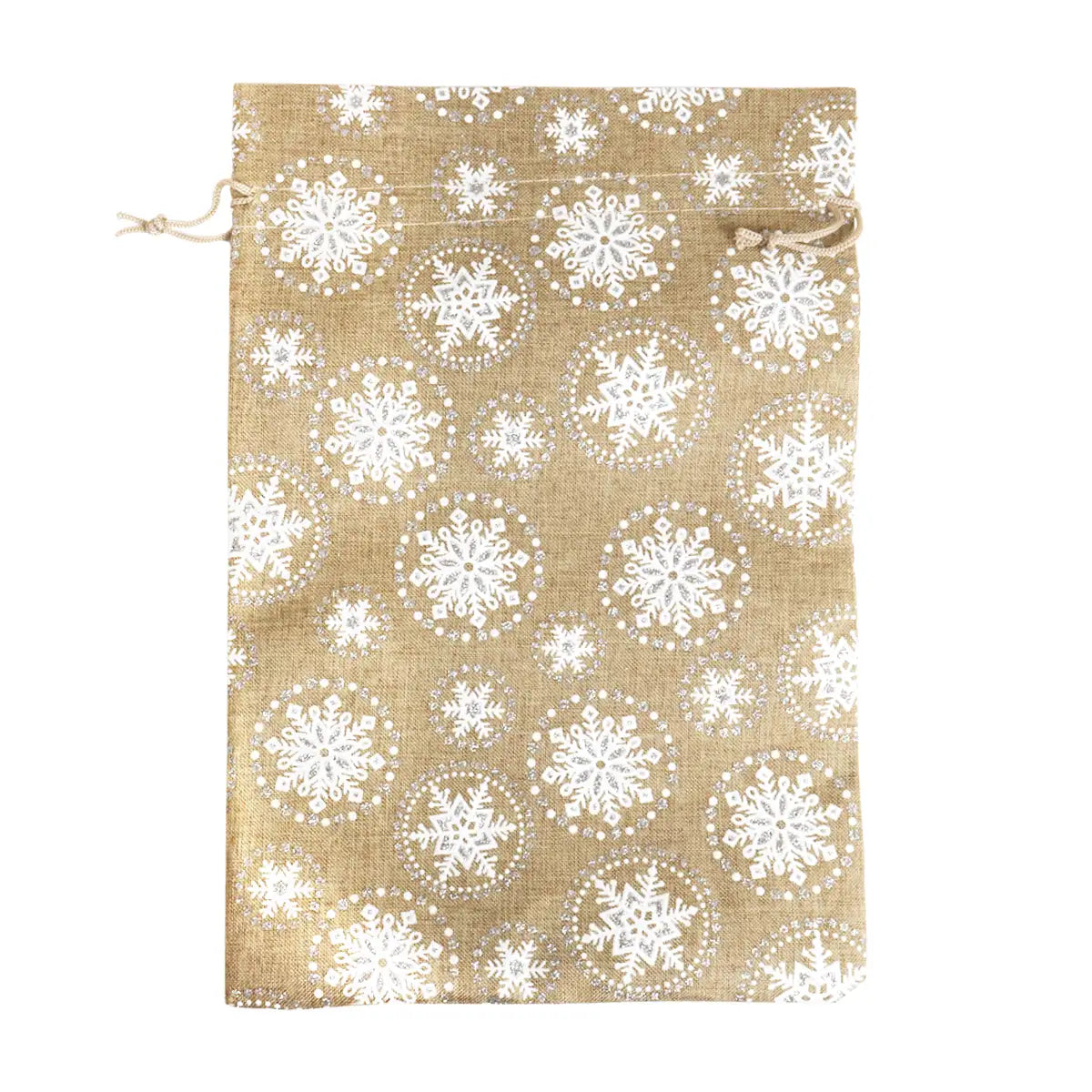 Bolsa de Yute Navideña, Diseño Copos de Nieve