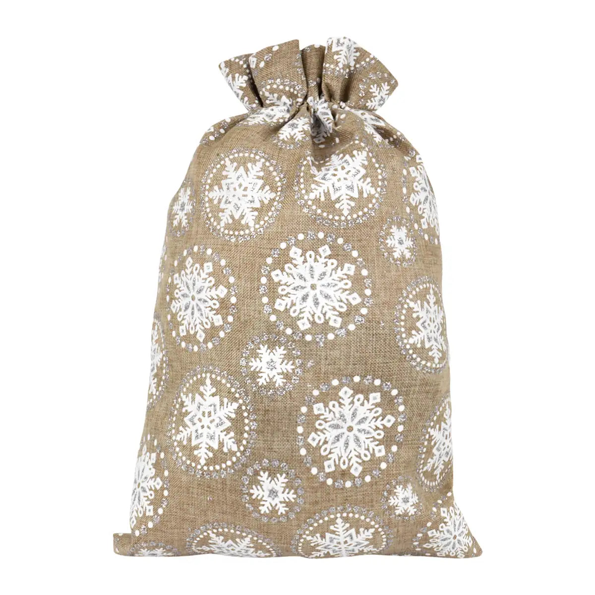 Bolsa de Yute Navideña, Diseño Copos de Nieve