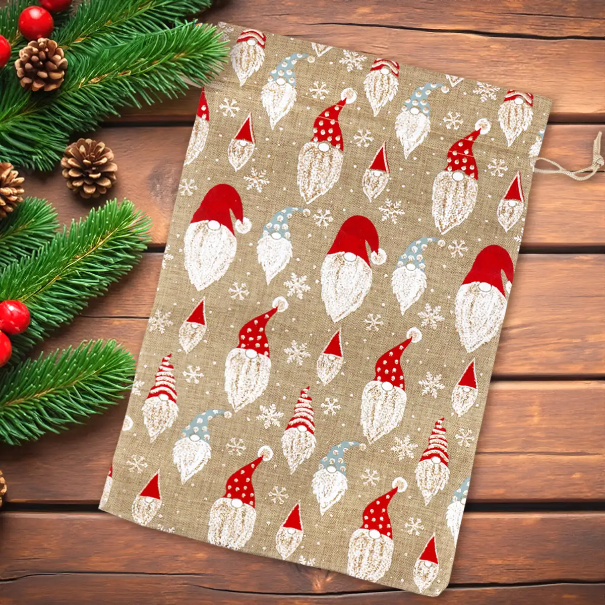 Bolsa de Yute Navideña, Diseño Santa Claus