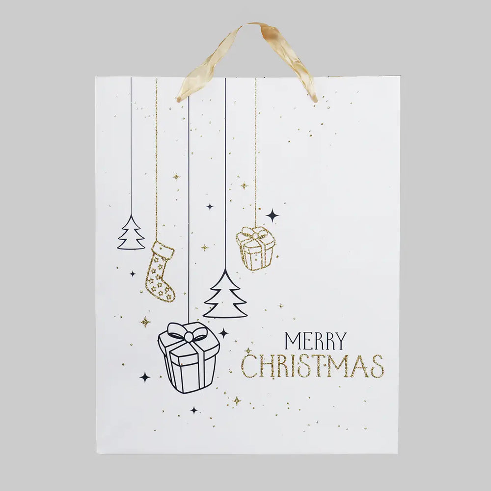 Bolsa de Regalo Navideña "Merry Christmas" Color Blanco