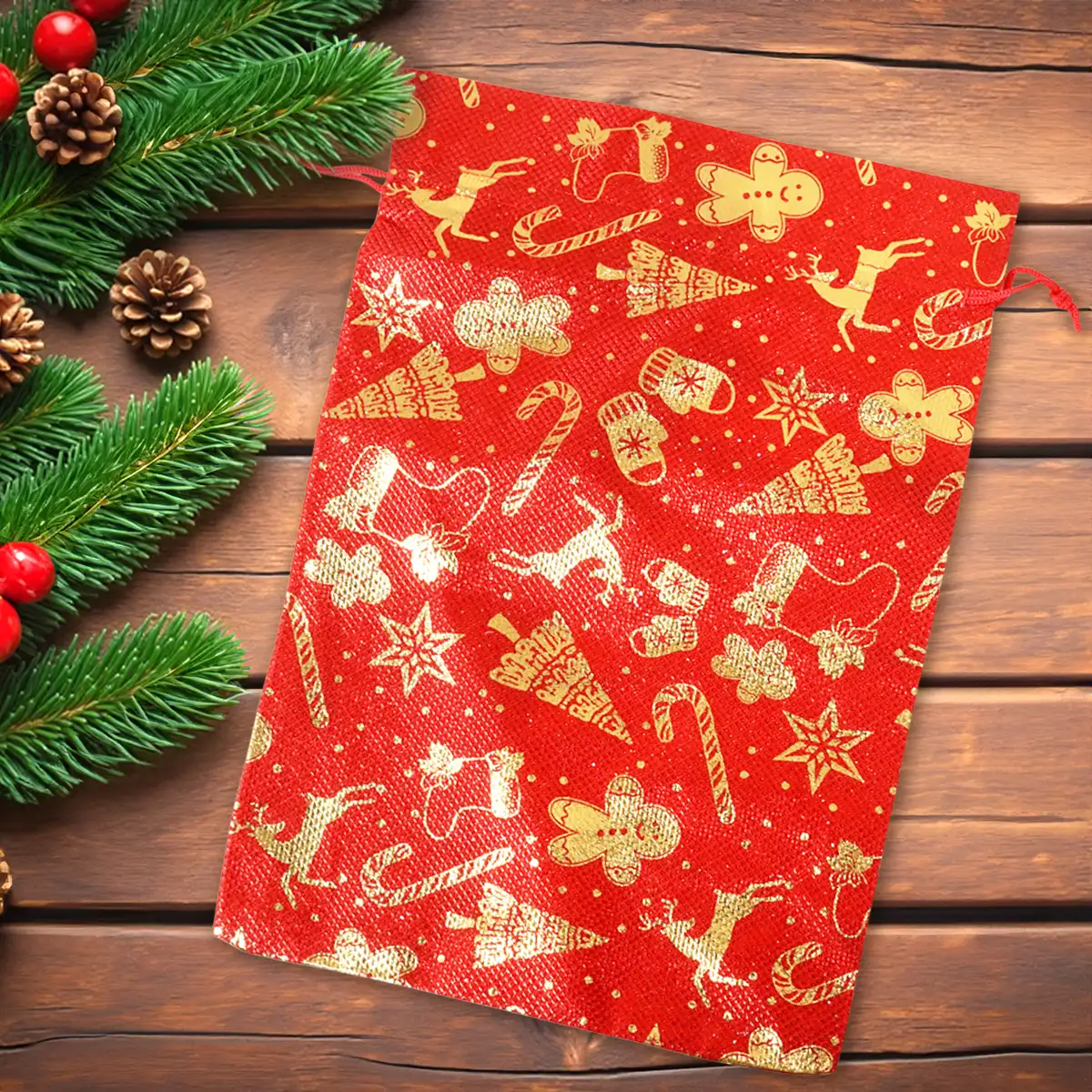 Bolsa de Tela Navideña, Color Rojo