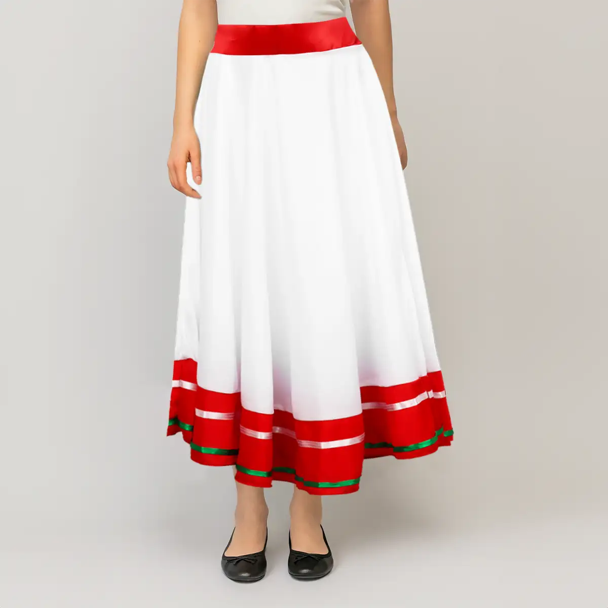 Falda Regional, Color Blanco y Rojo, Fiestas Patrias, Talla Chica