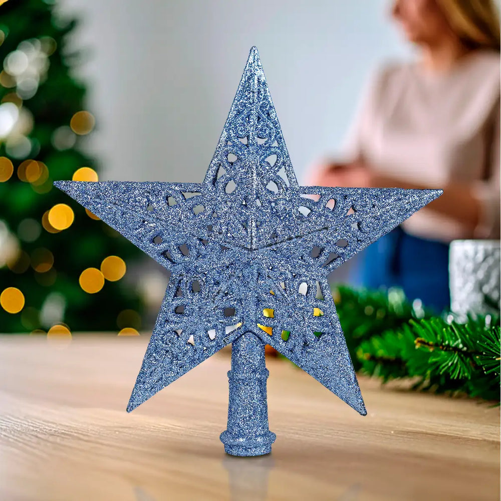Estrella, Punta de Árbol de Navidad, Color Azul