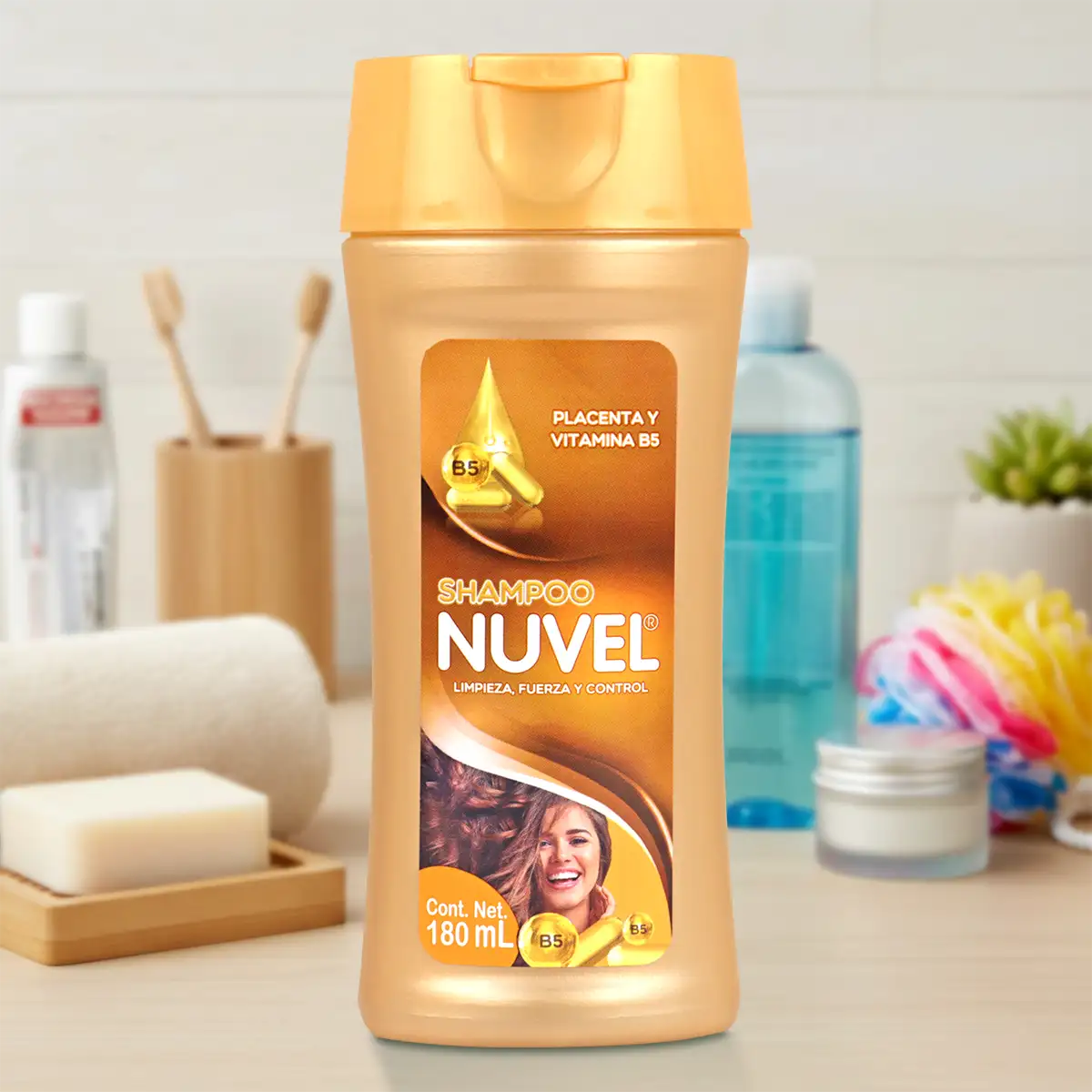 Shampoo Nuvel, Placenta y Vitamina B5, 180 ml