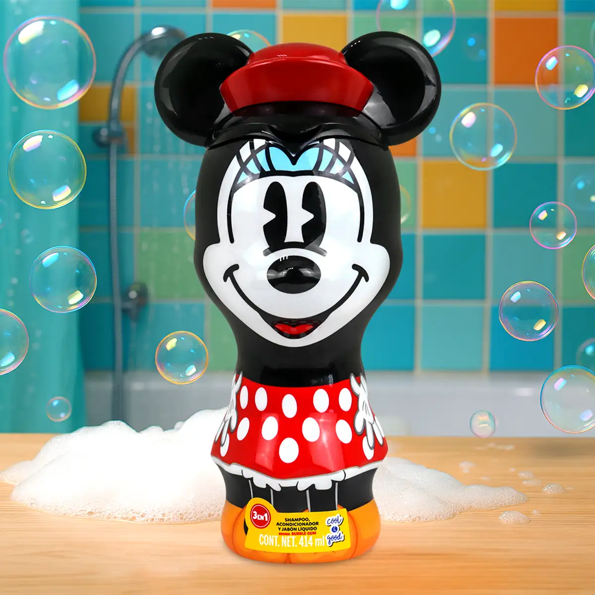 Minnie, Shampoo, Acondicionador y Jabón Líquido 3 en 1, Aroma Bubble Gum