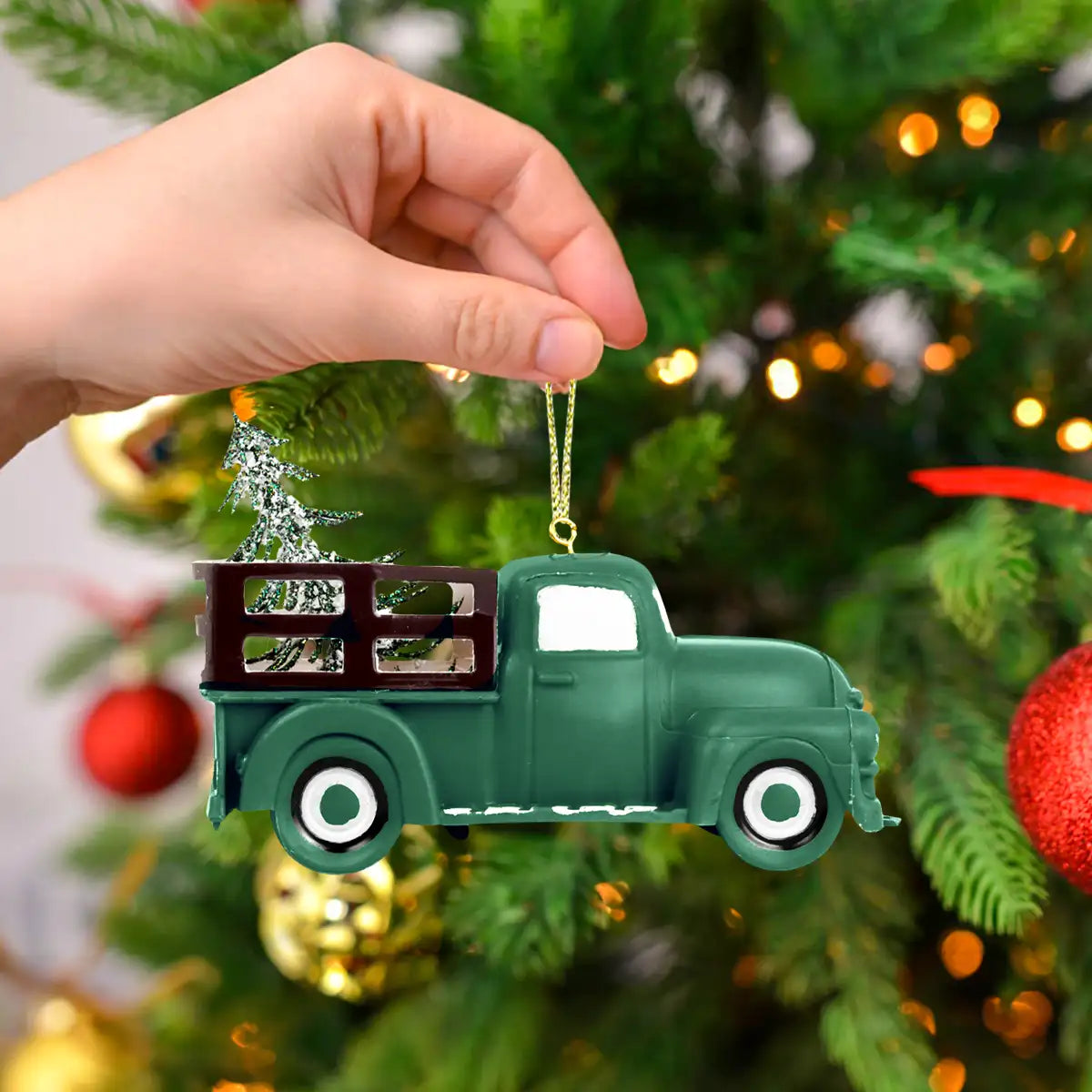 Ornamento Navideño, Camión, Color Verde