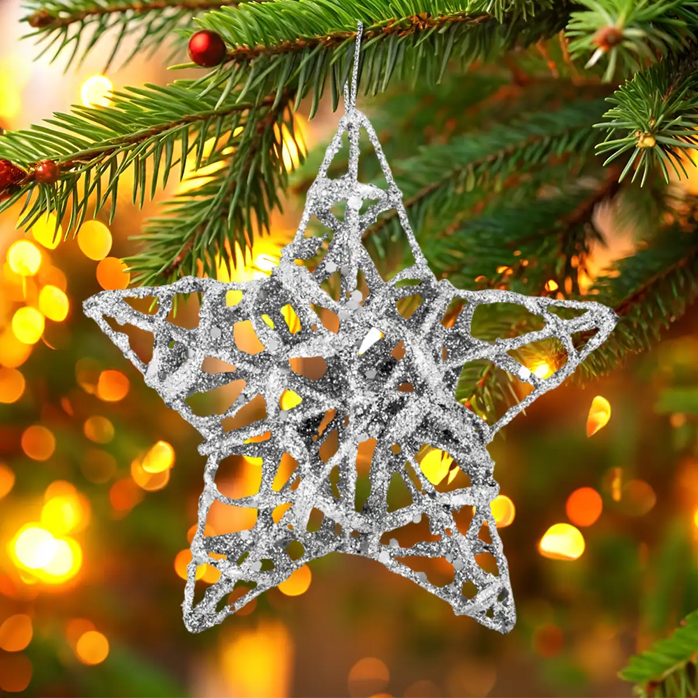 Estrellas, Ornamento Navideño Glitter, Color Plata