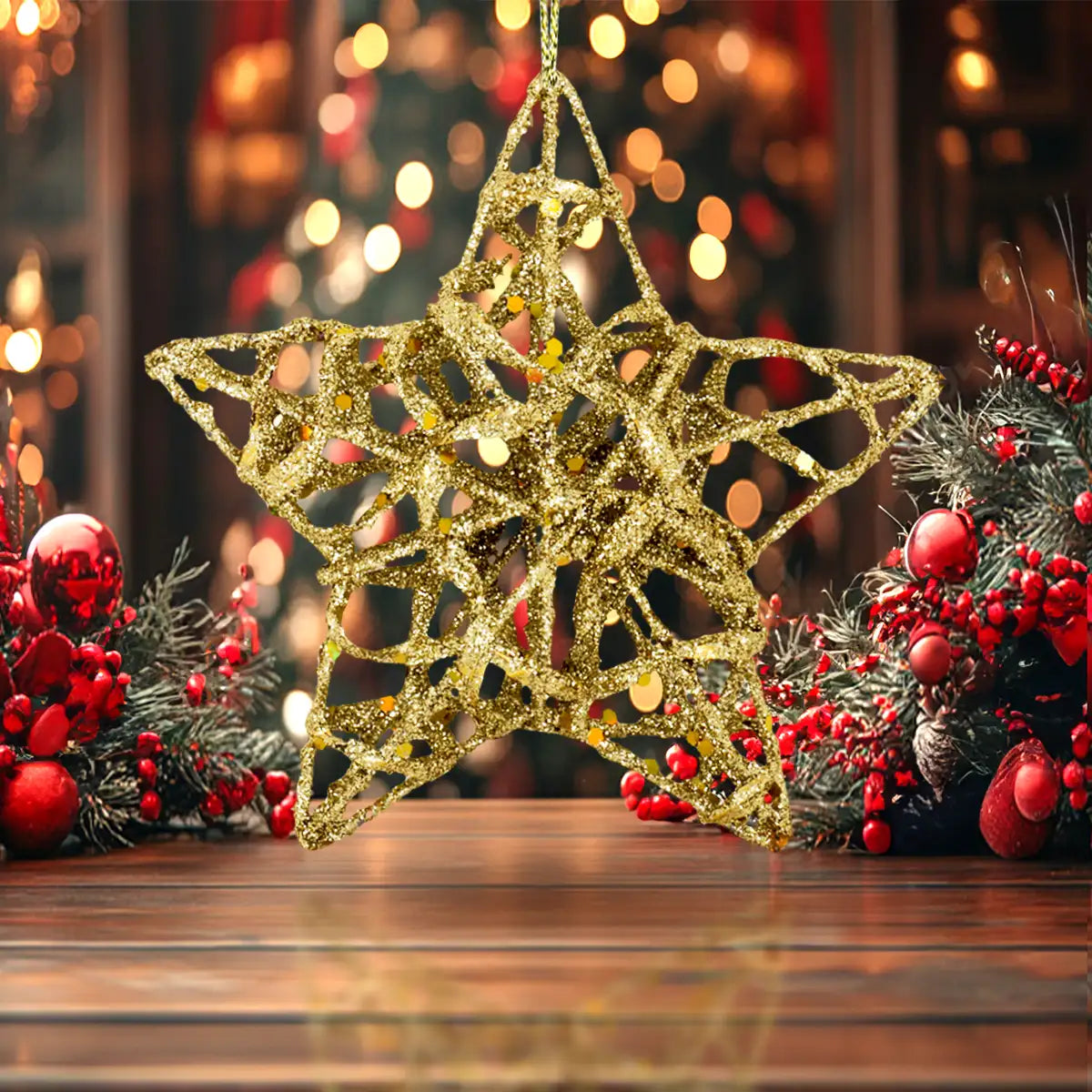 Estrellas, Ornamento Navideño Glitter, Color Oro