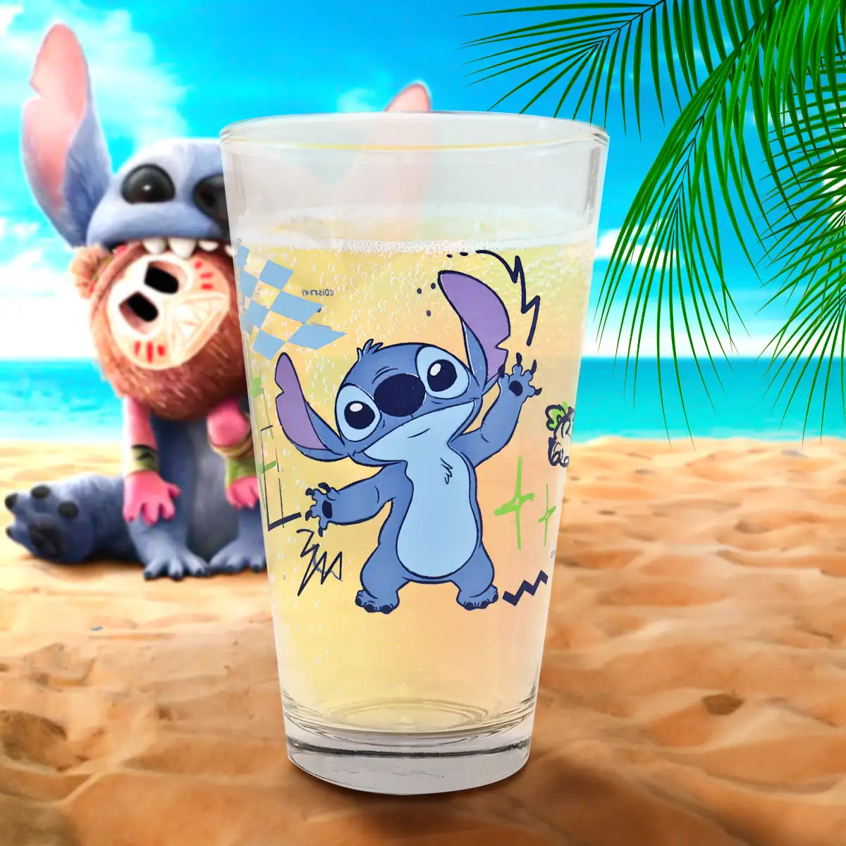 Stitch, Diseño Mar, Vaso Cristal, 414 ml