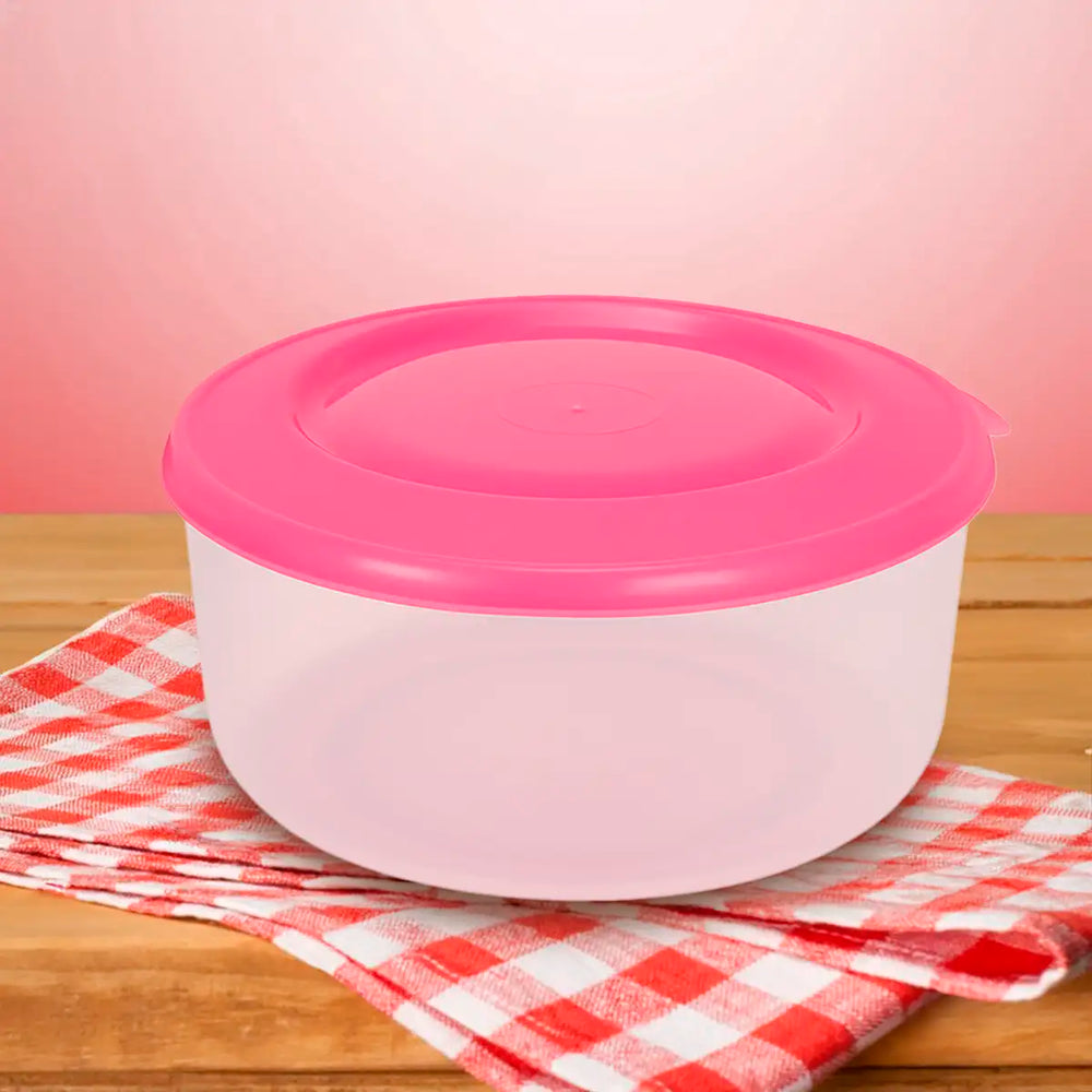 Contenedor Redondo de Plástico, Color Rosa, 550 ml