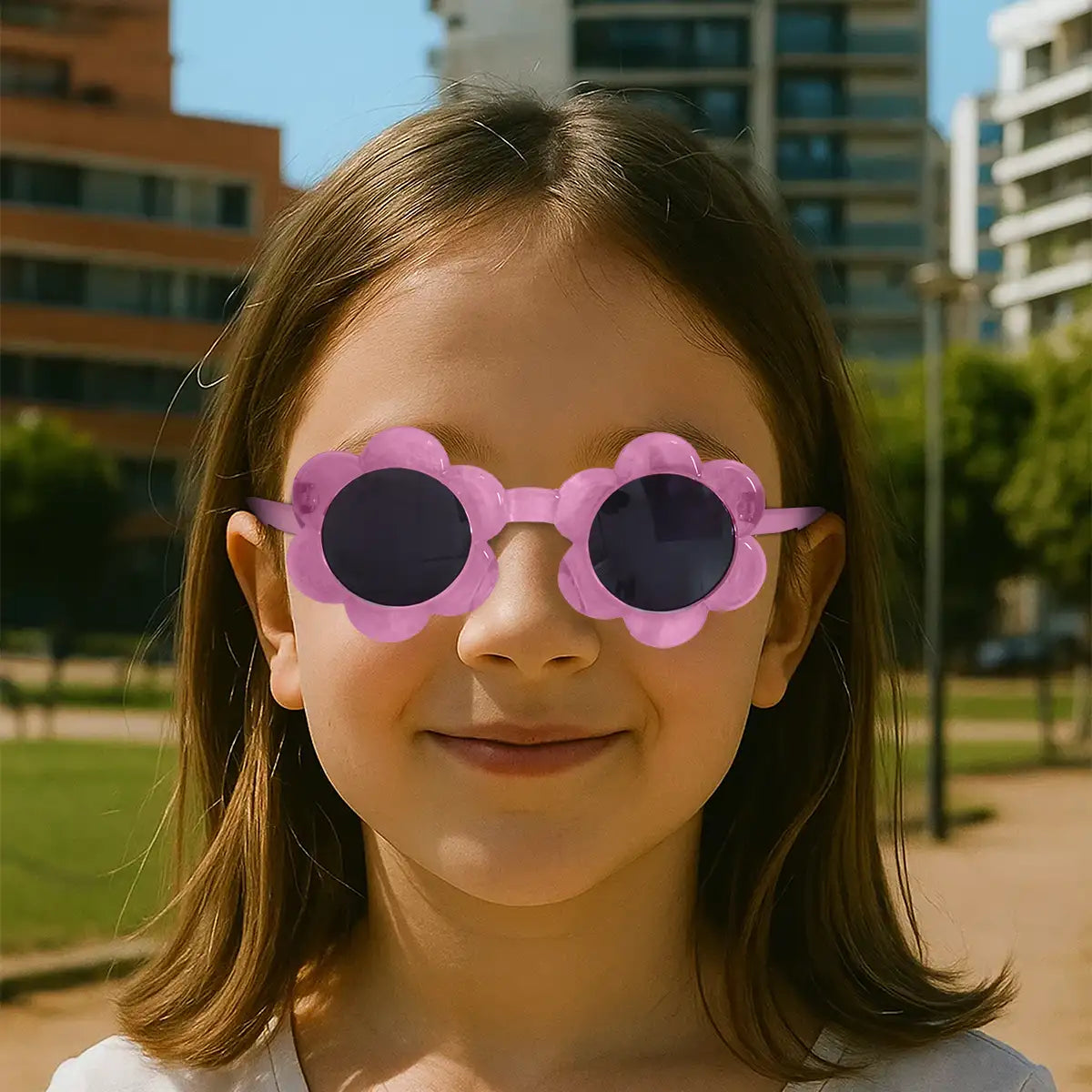 Lentes para Sol de Niña, Diseño Flor, Color Rosa