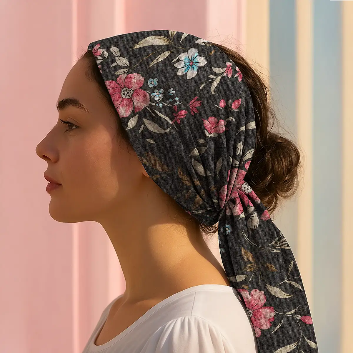 Flores, Pashmina, Color Negro