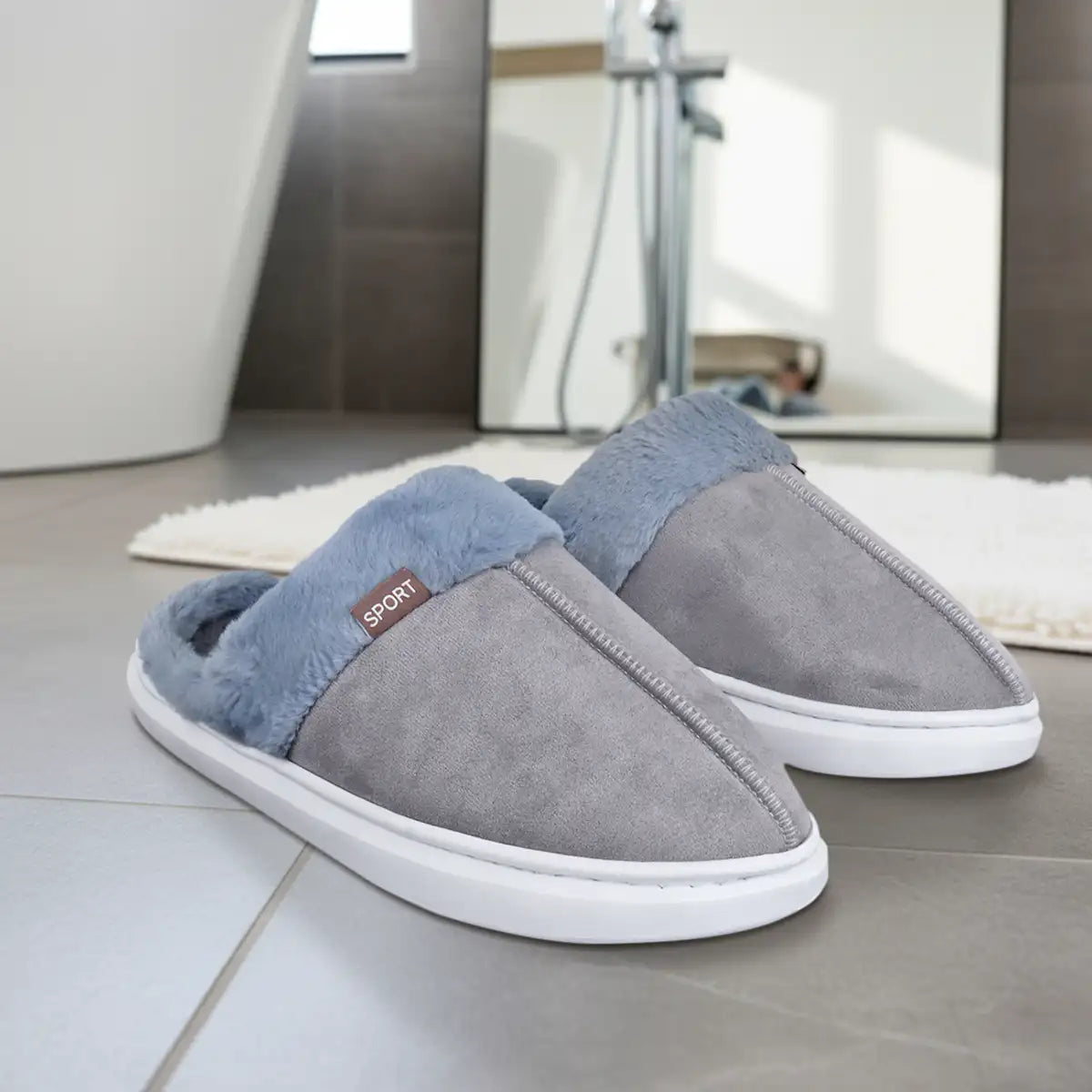 Pantuflas, Color Gris, Suela Blanca