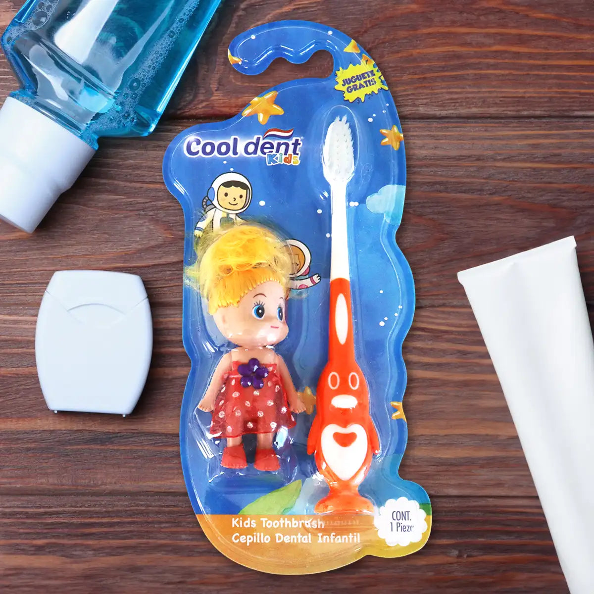 Cepillo Dental, Diseño Pingüino Naranja con Muñeca de Juguete, Cool Dent