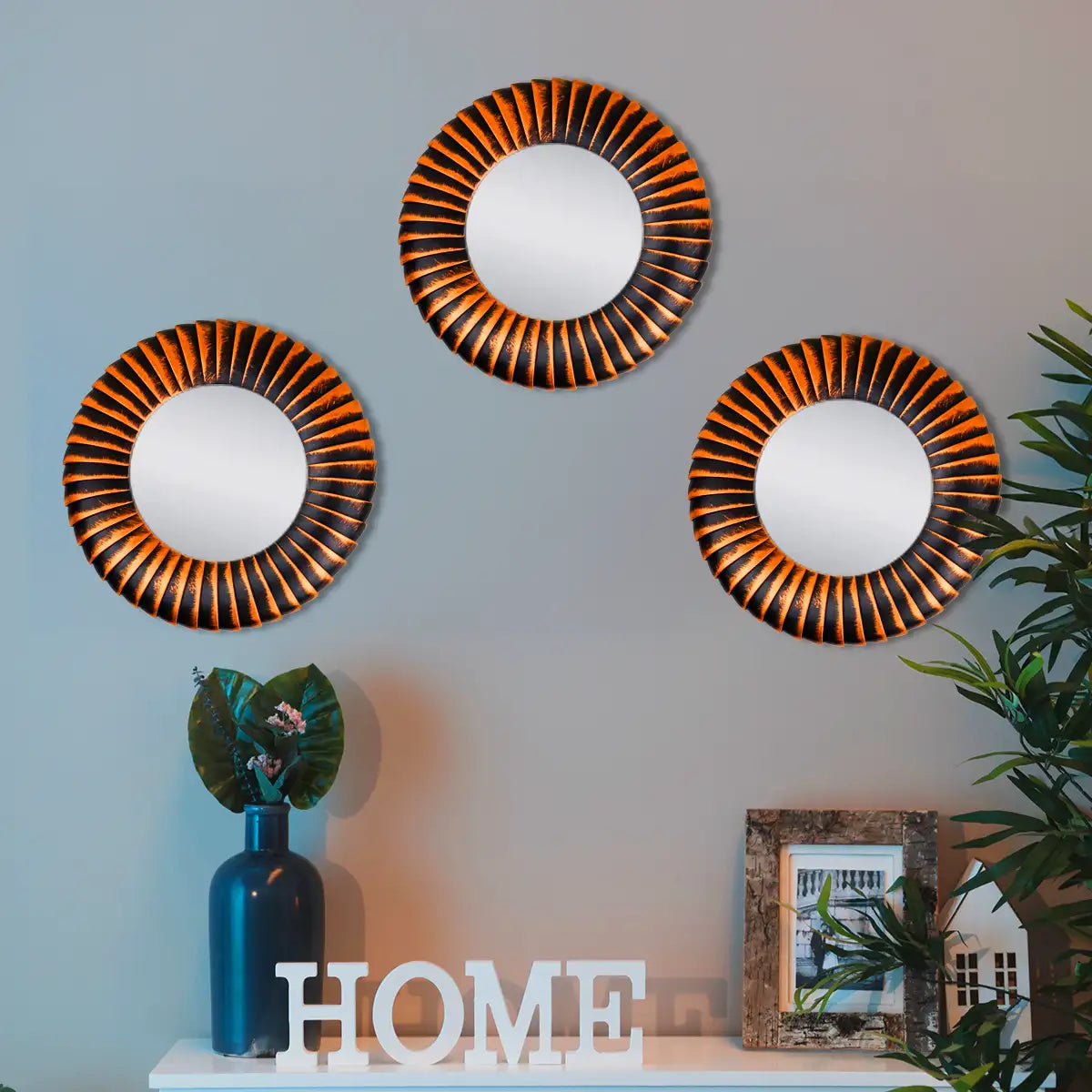 Set de 3 Espejos con Marco Color Cobre y Negro