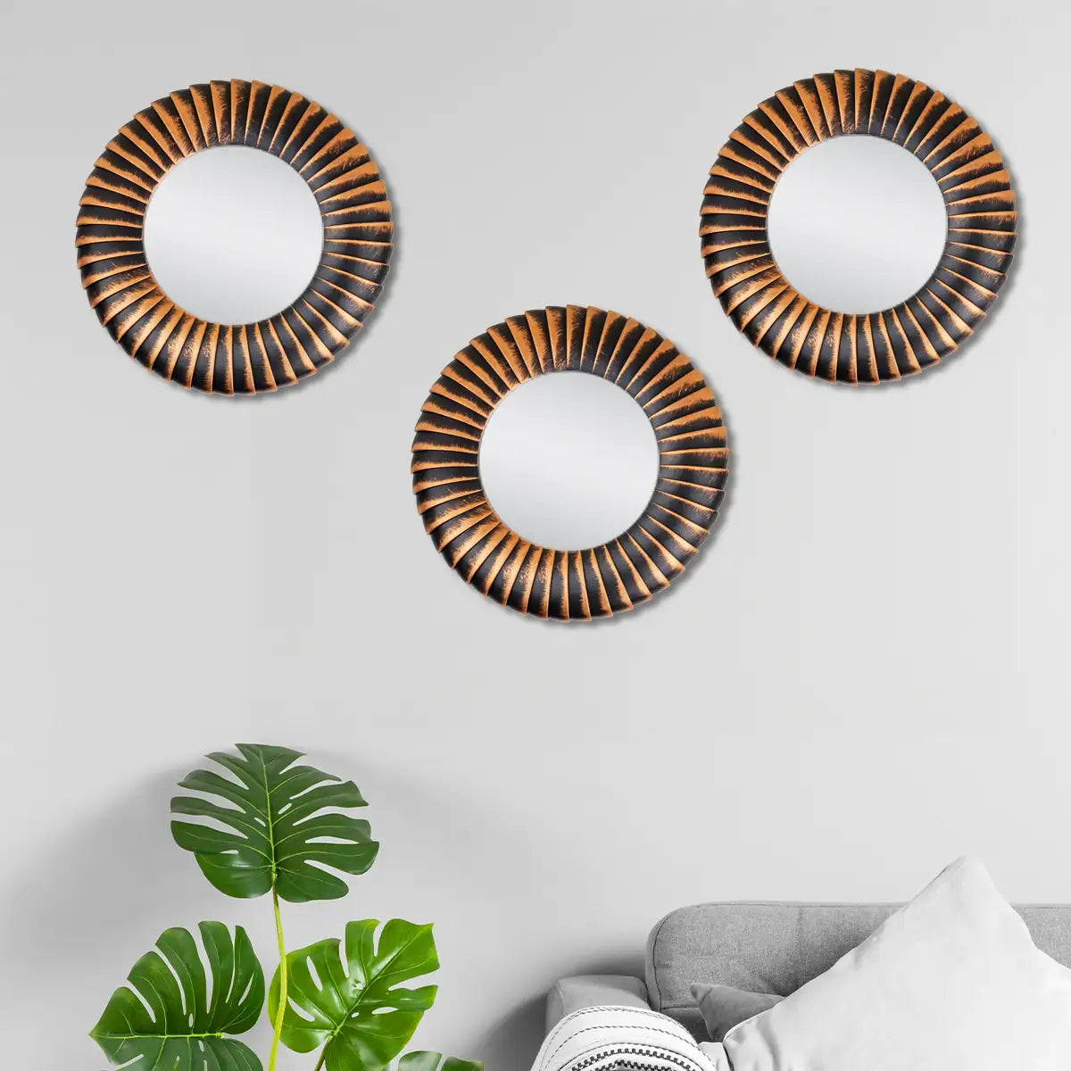 Set de 3 Espejos con Marco Color Cobre y Negro