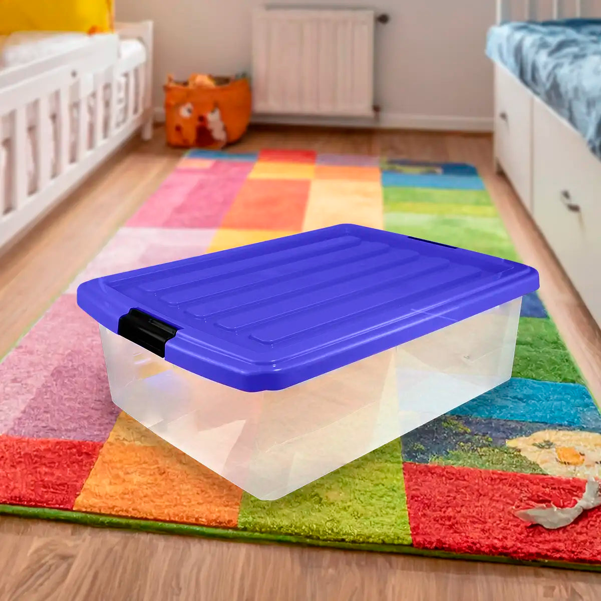 Caja Multiusos de Plástico con Tapa, Color Azul, 32 L