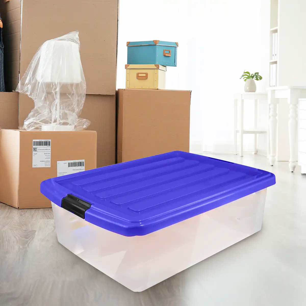 Caja Multiusos de Plástico con Tapa, Color Azul, 32 L