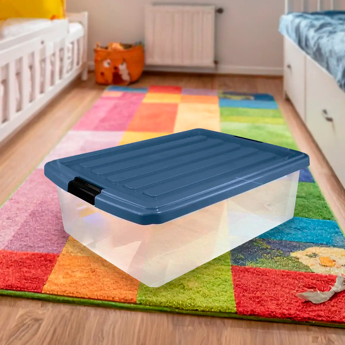 Caja Multiusos de Plástico con Tapa, Color Azul Petróleo, 32 L