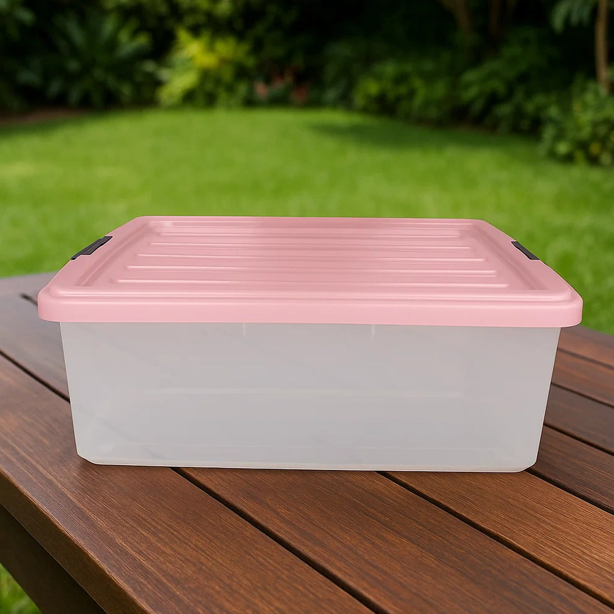 Caja Multiusos de Plástico con Tapa, Color Rosa Claro, 32 L