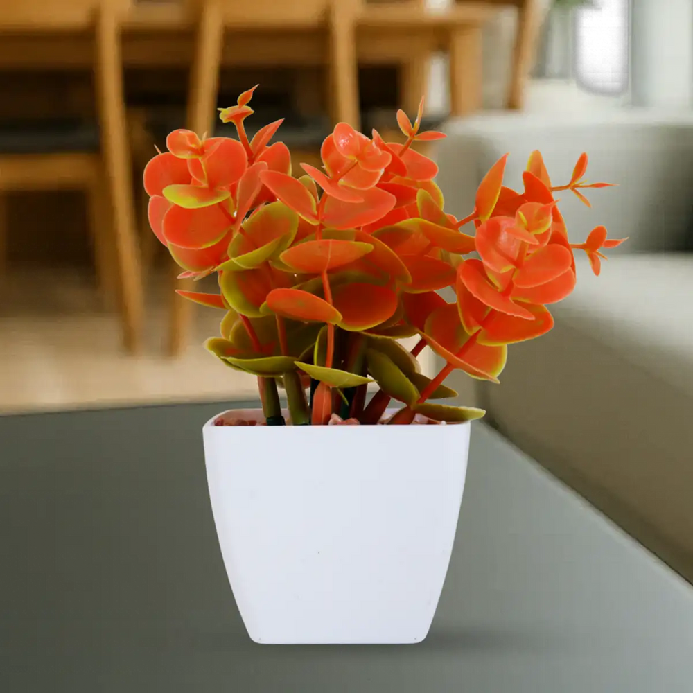 Maceta Color Blanco con Flor Artificial Naranja