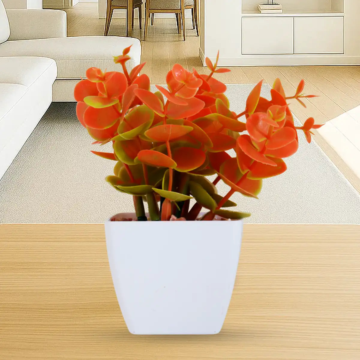 Maceta Color Blanco con Flor Artificial Naranja