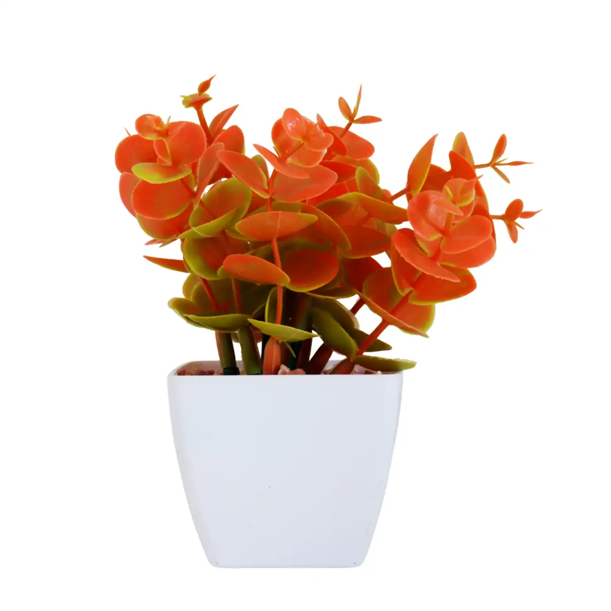 Maceta Color Blanco con Flor Artificial Naranja