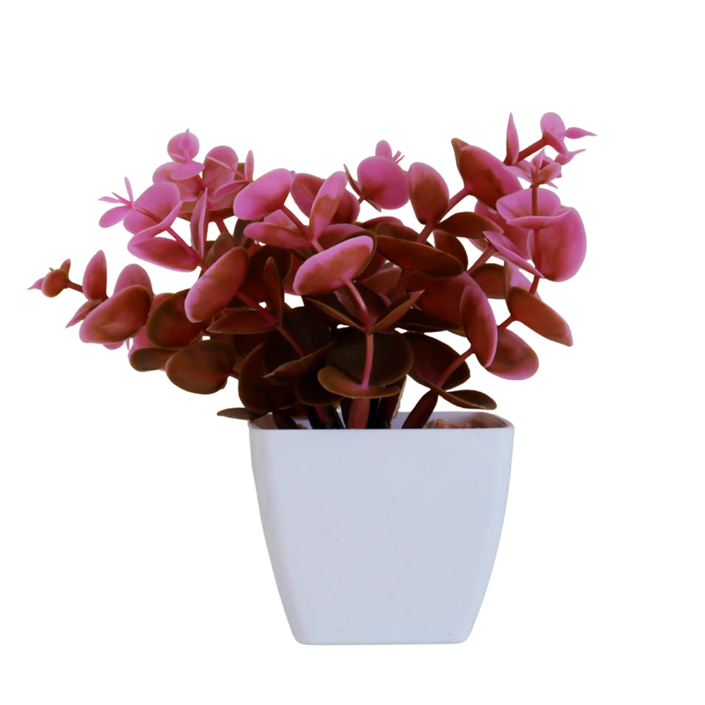 Maceta Color Blanco con Flor Artificial Rosa