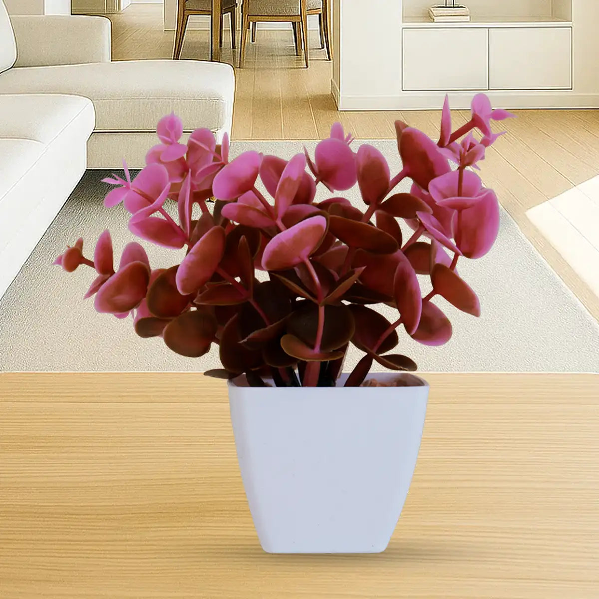 Maceta Color Blanco con Flor Artificial Rosa