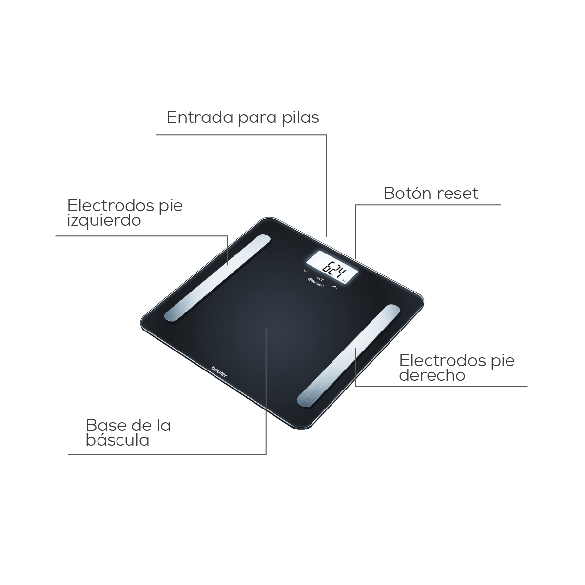 Báscula Diagnóstica de Baño para Personas BF600, Memoria Hasta para 8 Usuarios, Análisis Corporal de Cuerpo Completo / BF600 Marca beurer