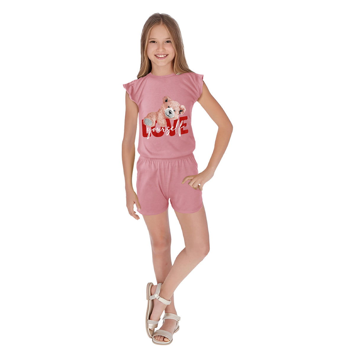 Conjunto de Blusa con Short color Rosa para Niña, Love Yourself