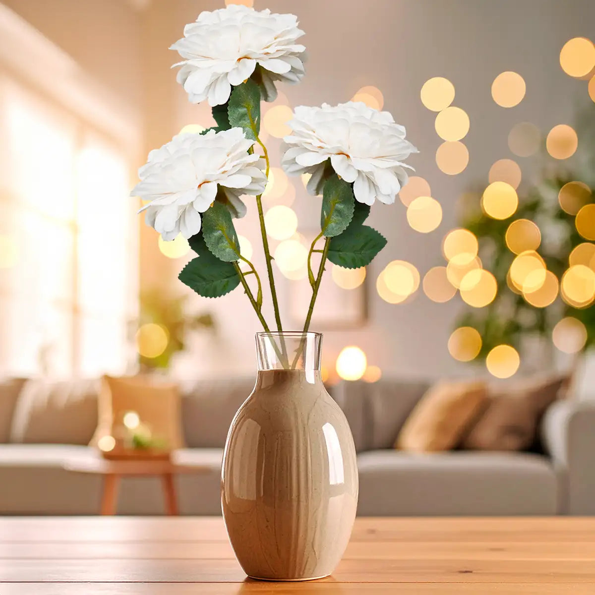 Flores Artificiales, Color Beige, 3 pzas