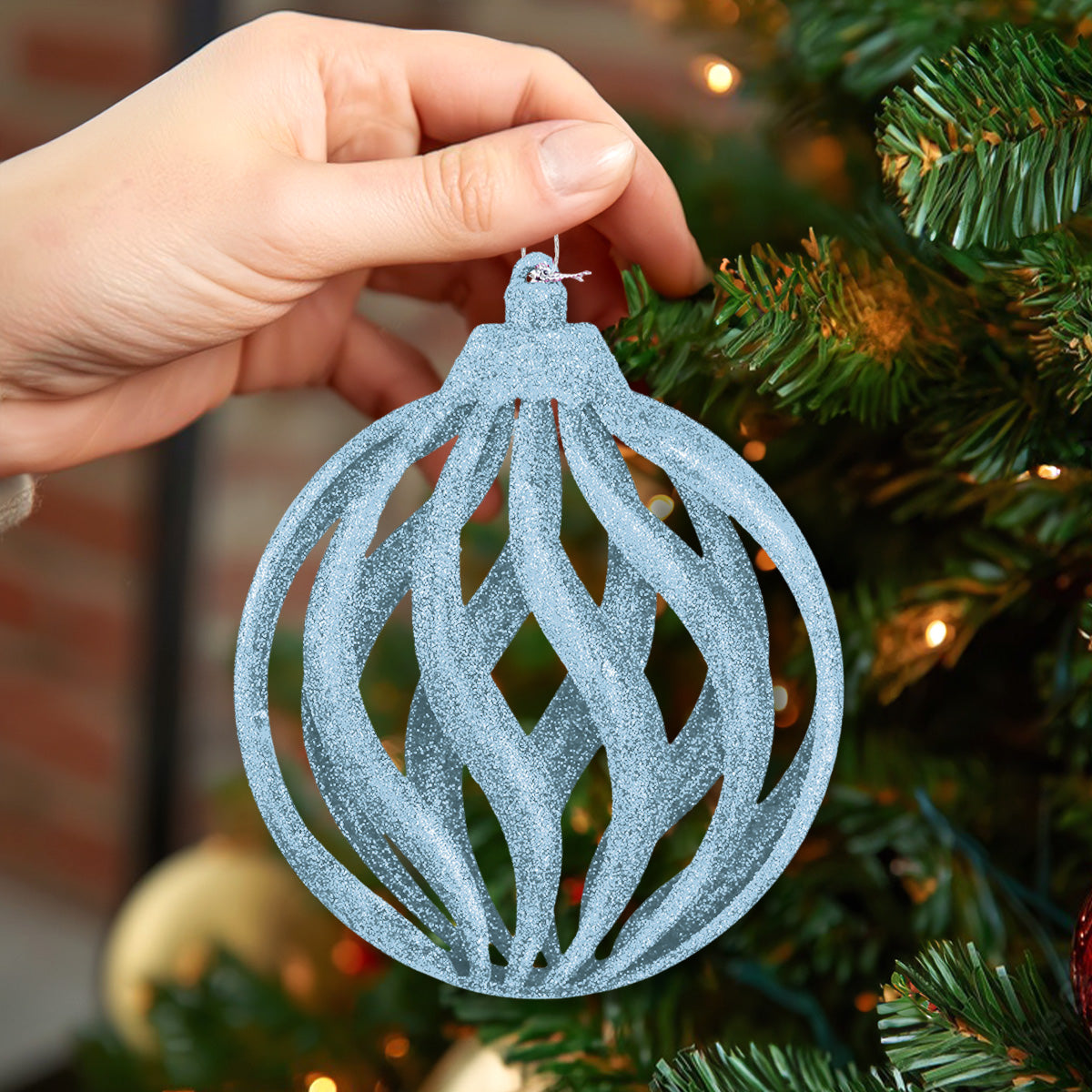 Esfera Navideña, Glitter, Color Azul, 17 cm